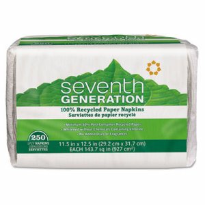 100% Recycled Napkins, 1-Ply, 11 1/2 x 12 1/2, White, 250/Pack