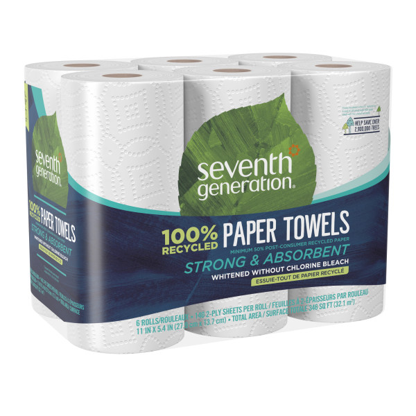 100% Recycled Paper Towel Rolls, 2-Ply, 11 x 5.4 Sheets, 140 Sheets/RL, 6/PK