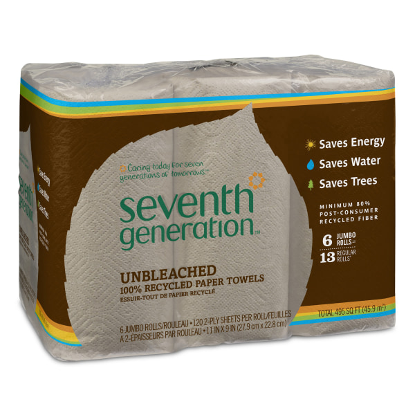 Natural Unbleached 100% Recycled Paper Towel Rolls, 11 x 9, 120 SH/RL, 6 RL/PK