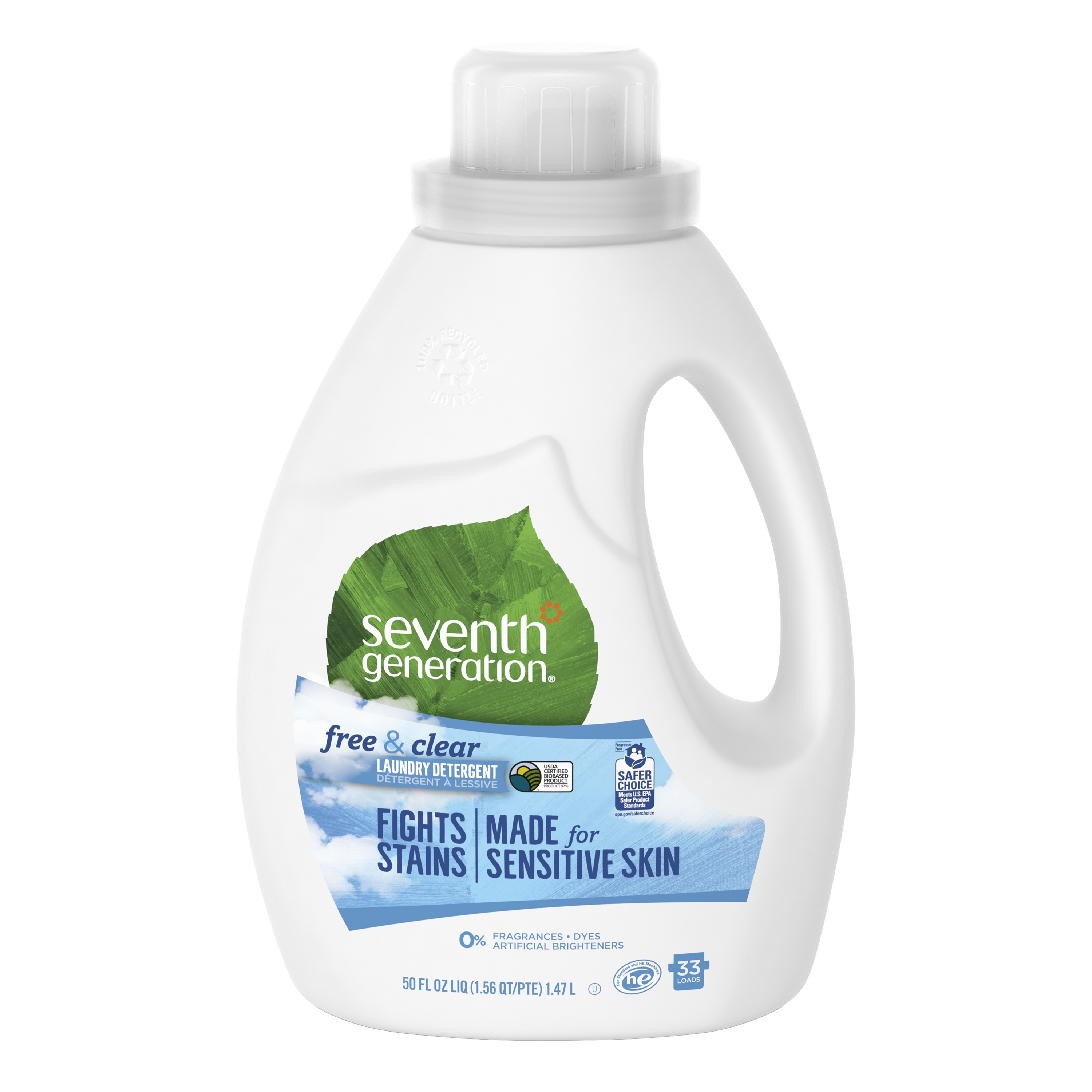 Natural 2X Concentrate Liquid Laundry Detergent, Free&Clear, 33 loads,50oz,6/Ctn