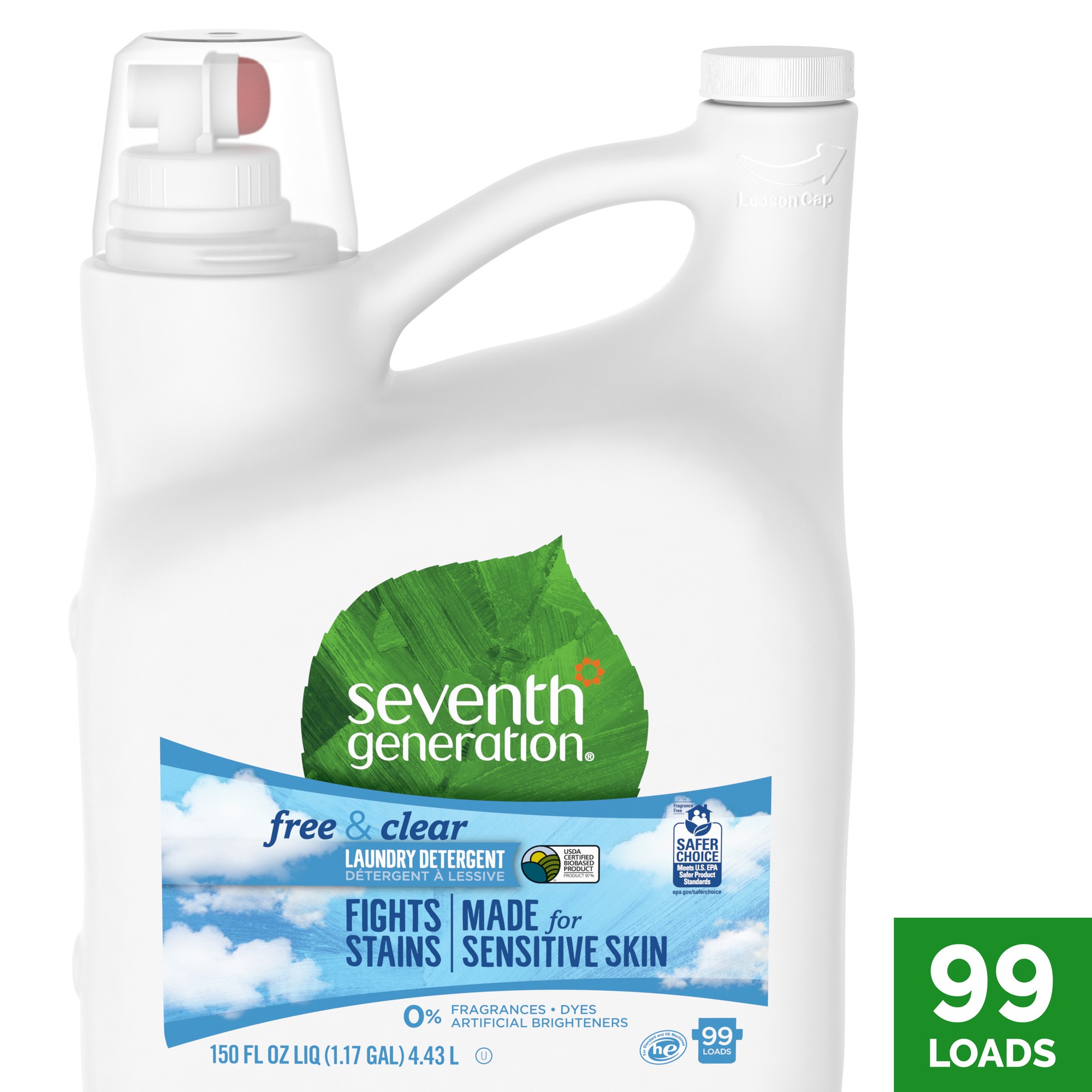 Natural 2X Concentrate Liquid Laundry Detergent, Free & Clear, 99 loads, 150oz