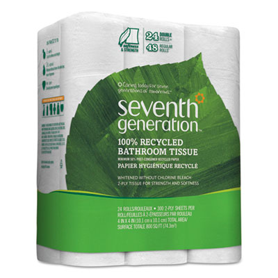 100% Recycled Bathroom Tissue, Two-Ply, White, 500 Sheets/Roll, 24/PK, 2 PK/CT