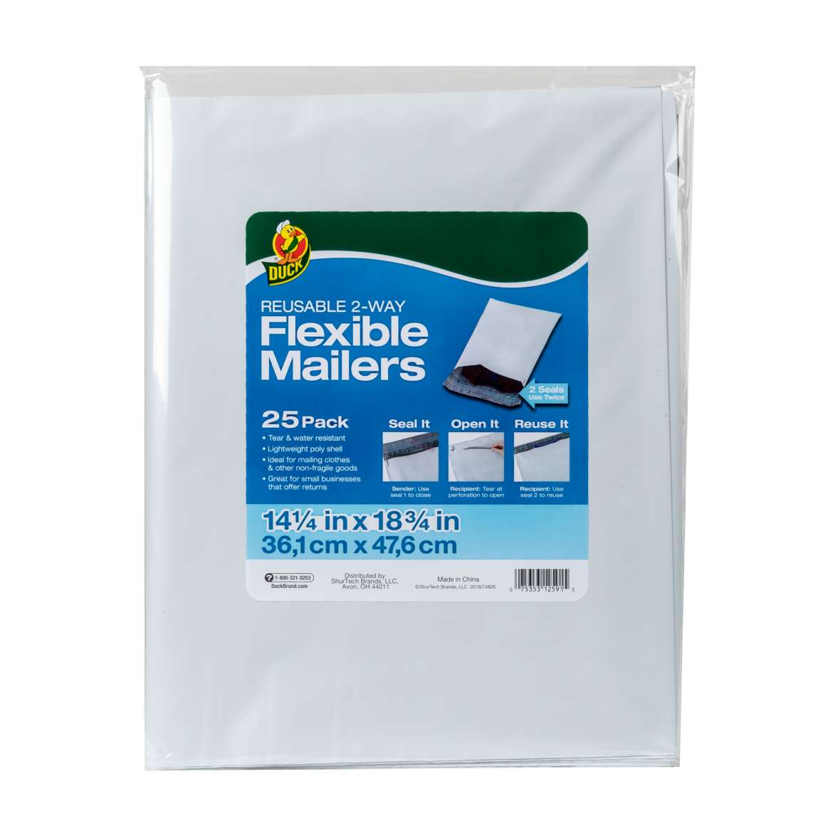 Reusable 2-Way Flexible Mailers, Self-Adhesive Closure, 14.25 x 18.75, White, 25/Pack