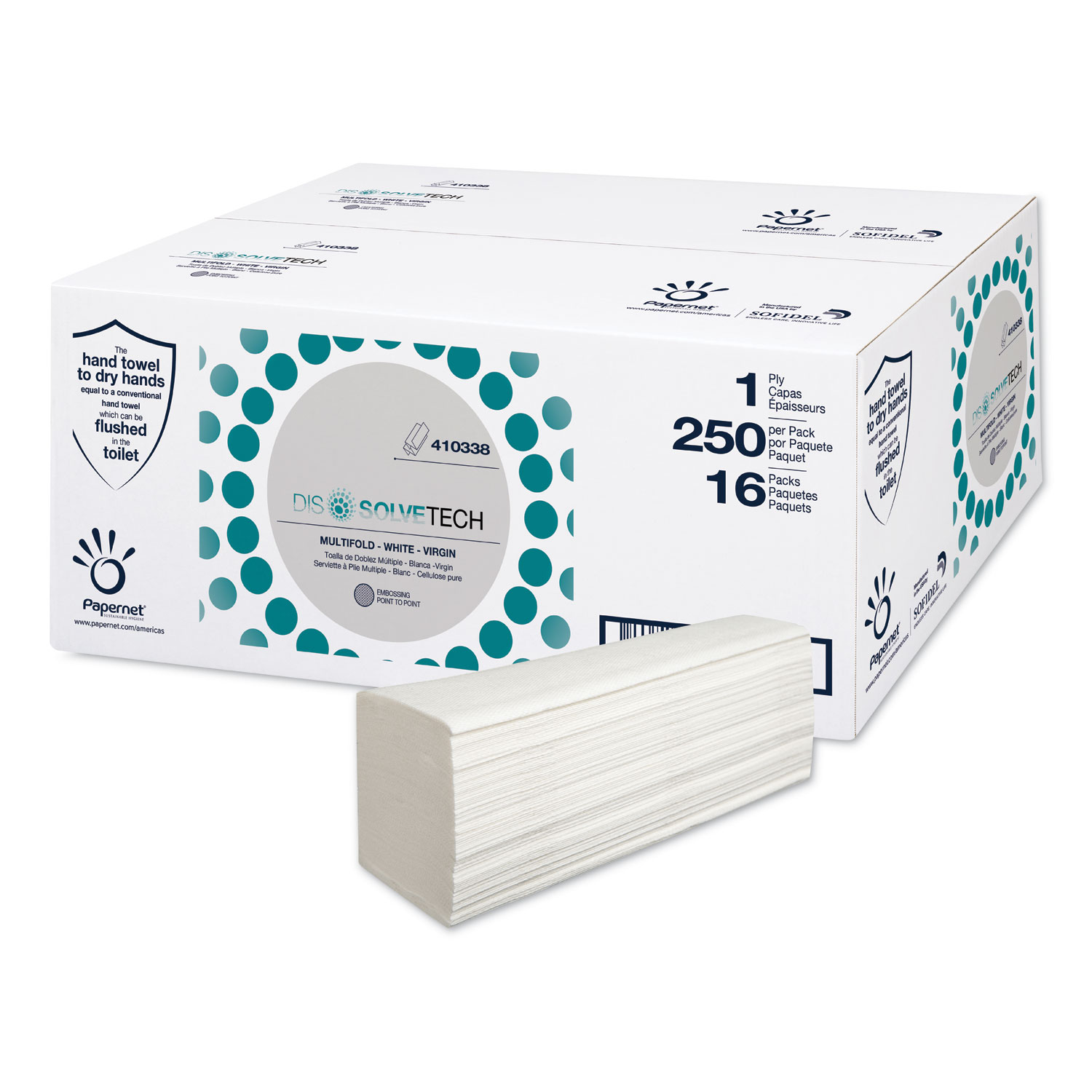 DissolveTech Paper Towel, 5.3" x 8", White, 16 Packs/Carton