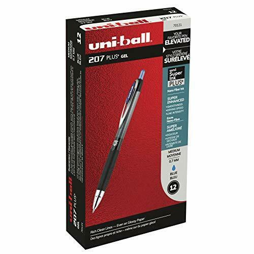 207PLUS+ Gel Rollerball Pen, Medium 0.7 mm, Blue Ink, Black Barrel, Dozen