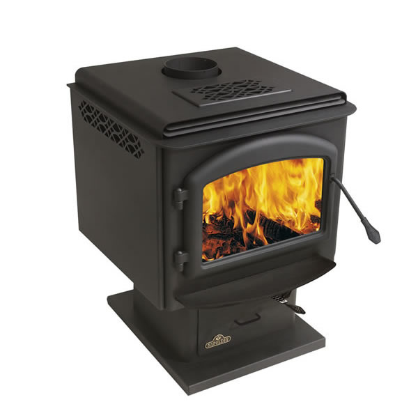 1100K Small - Black Porcelain With Gold Louvers - Wood Stove