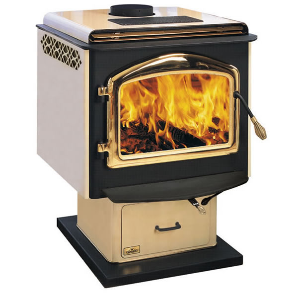 1100S Small - Almond Porcelain With Gold Louvers - Wood Stove