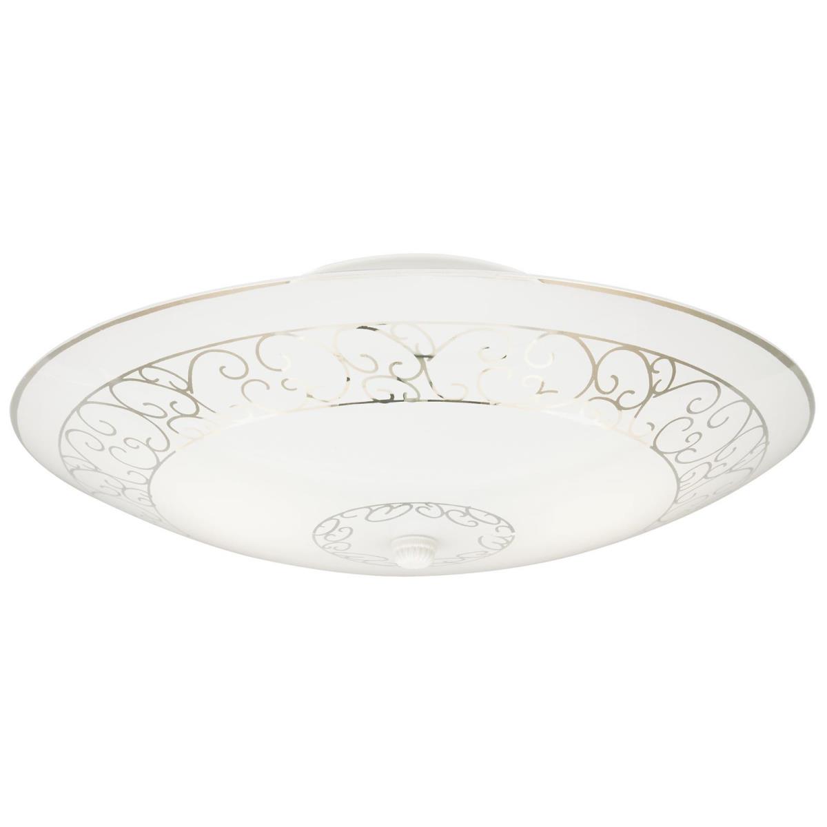 2 Light Semi-Flush White Finish with White Scroll Design Glass