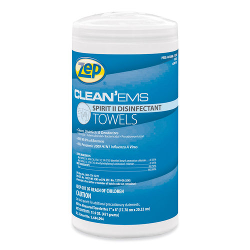 Clean'Ems Spirit II Towels, 8 x 7, Citrus, 80/Canister, 6 Canisters/Carton