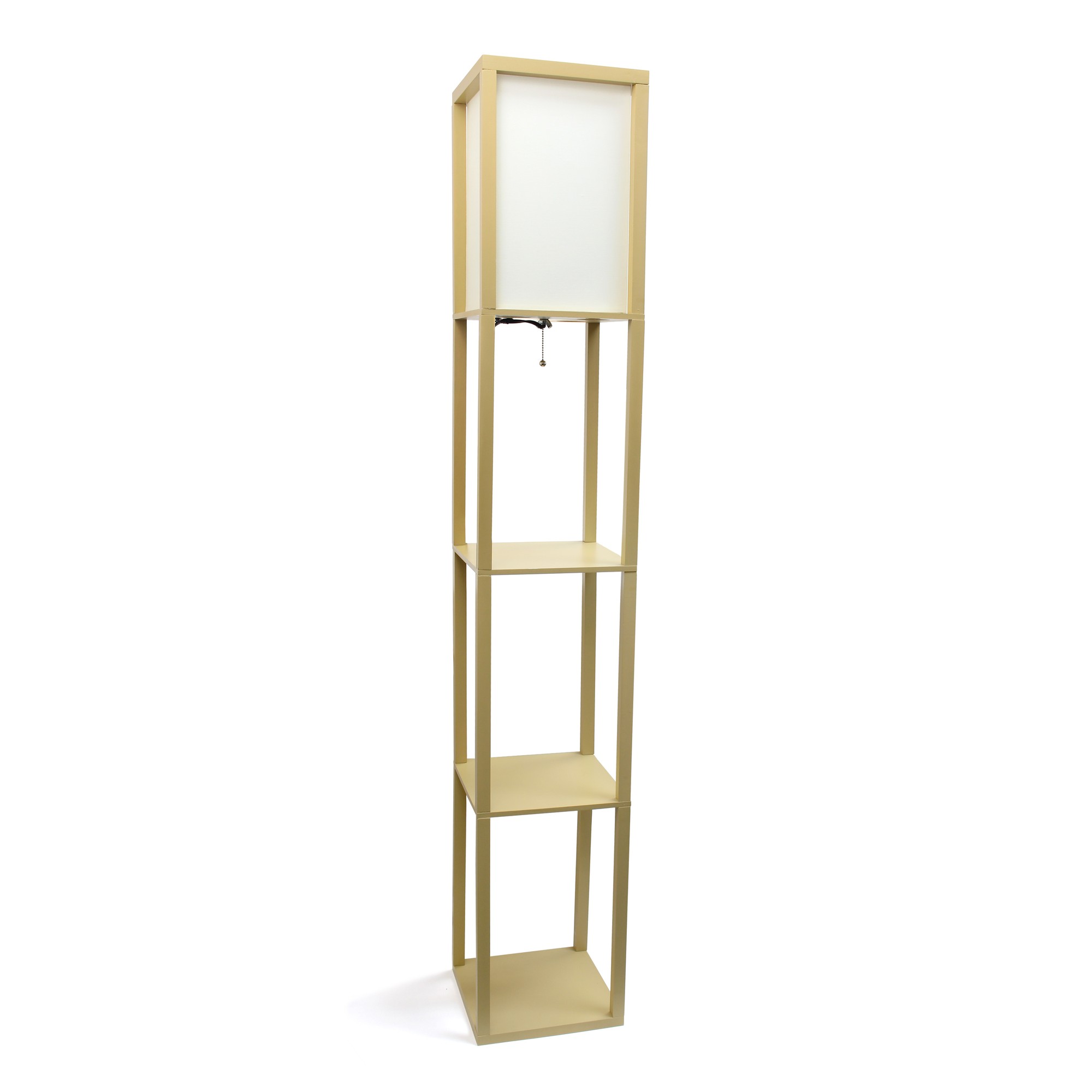 Simple Designs Floor Lamp Etagere Organizer Storage Shelf with Linen Shade, Tan