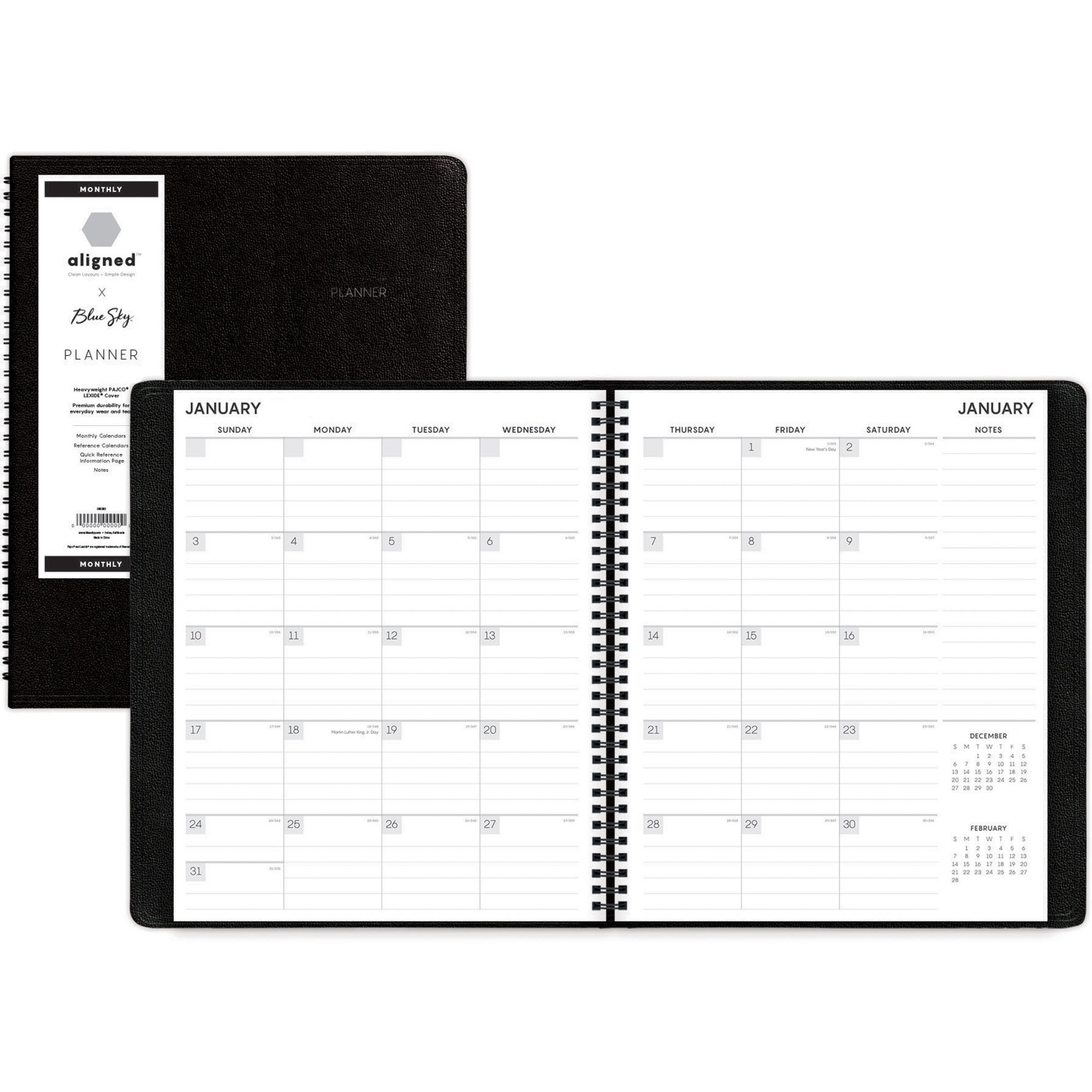Aligned Monthly Planner, 11 x 9, Black, 2022
