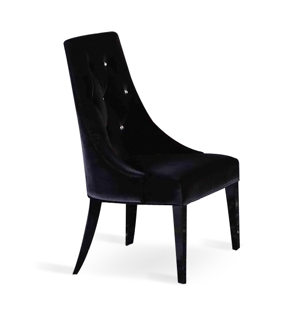 Two 40&quot; Black Velour Fabric and Wood Dining Chairs